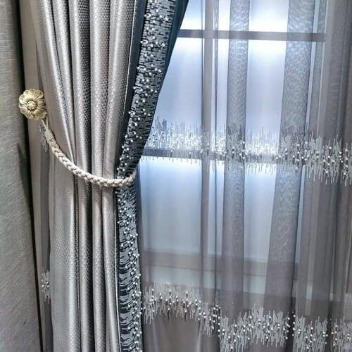 Modern Luxury Silver Gray Blackout Curtains Bead Lace stitching High-end Curtains Custom For Living Room Bedroom Drapes Blinds#4