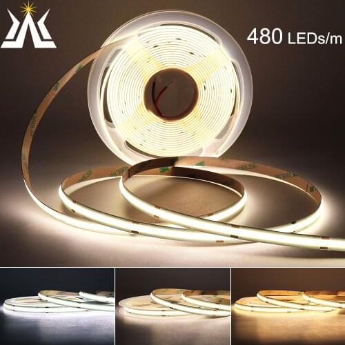 384 LEDs COB LED Strip Light High Density Linear Dimmable FOB Flexible COB Led Tape Bar Lights RA90 DC24V DC12V Red Blue White