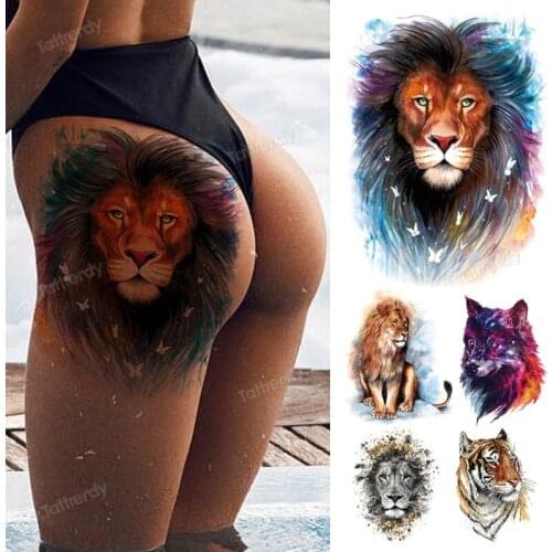 Lion king tattoo leg thigh arm sleeve fake tattoo for women men waterproof temporary tattoos animal large body art tatoo sticker