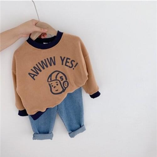 Toddler Boys Sweatshirt 2020 Autumn Winter Kids Plus Velvet Hoodies Fashion Letter Print Thicken Warm Pullovers for Baby Boy new