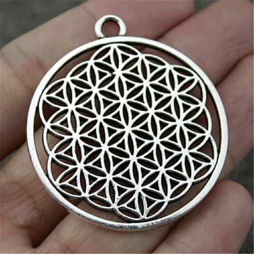 Tristana 4pcs 47x42mm Round Seed Of Life Pendant Round Flower Of Life Pendant Charm Sacred Geometry Mandala Charm