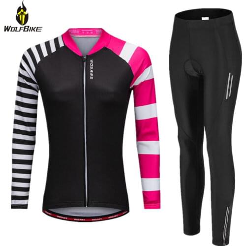WOLFBIKE Womens Long Sleeve Cycling Set Slim Fit Windproof MTB Bike Sportswear Bicycle Jersey Pants Tight Suit Clothing