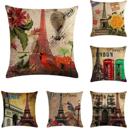 Vintage London Paris Cushion Cover Retro Flower Throw Pillow Cover for Home Textile Car Pillowcases Londen Throw Pillows ZY346