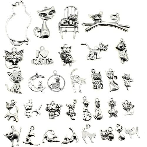 WYSIWYG 40g Antique Silver Color Zinc Alloy Random Mix Styles Cat Charms DIY Handmade Craft For Jewelry Making