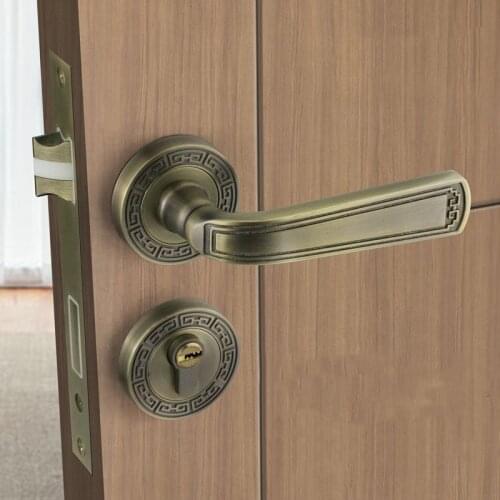 Retro Zinc Alloy Interior Door Lock Mute Bedroom Bathroom Door Handle Lock Mechanical Anti-theft Furniture Hardware Accessories