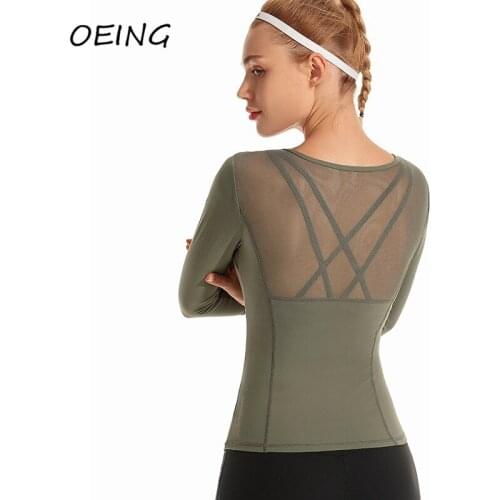 Fitness Sport Crop Top Mesh Patchwork Long Sleeve Womens Yoga Shirts Workout Gym Clothes Jogging Tops