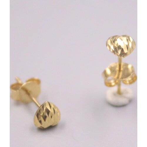 Au750 Real 18K Yellow Gold Stud Earrings For Women Beauty Carved Heart Gold Earrings Jewelry 15*5mm /0.9g
