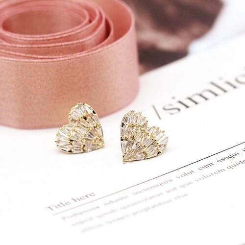Lovely Full Diamond Golden Peach Heart Earrings 925 Silver Womens Jewelry Exquisite Love Earrings To Attend Party Jewelry
