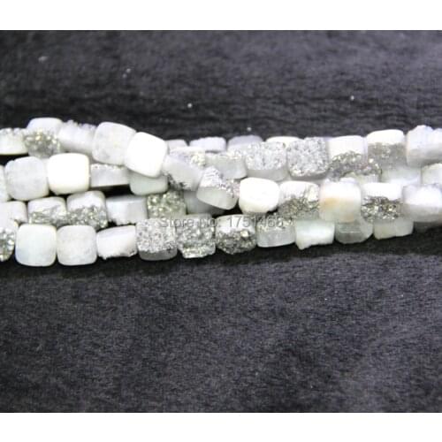 Statement for Women Silver Titanium Druzy Necklace Stone Coin Beads Pendants Drusy Quartz Flat Round Beads Jewelry Making