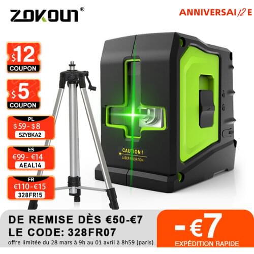 Zokoun 2 Lines Laser Level Self Levelling ( 4 degrees) Green Red Beam Laser Horizontal & Vertical Cross-Line with Tripod H15-14