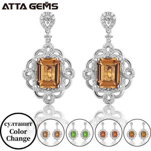 Zultanite Меняющий цвет камень Sterling Silver Women Drop Earrings S925 Created Diaspore Color Change Exquisite Jewelry