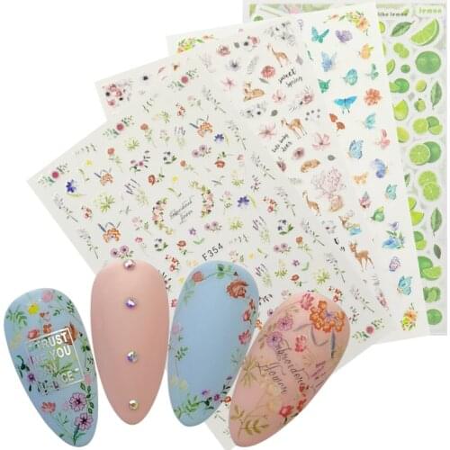 Flower Adhesive 3D Nail Sticker Foil for Nails Art Decoration Lemon Butterfly Fawn Designs Nail Decals Manicure Supplies Tool