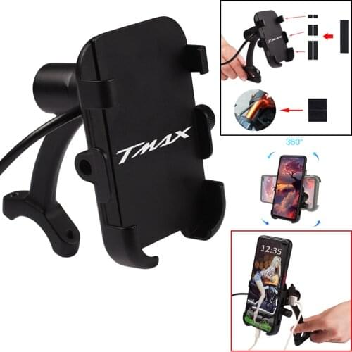 CNC Aluminum Motorcycle Phone Holder Mount Bracket With USB Charger For Yamaha T-Max500 TMax530 Tmax560 TMAX 500 530 560