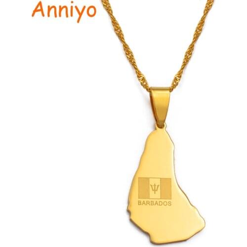 Anniyo Gold Color Map of the Barbados Island With Flag Pendant Necklaces Maps Jewelry Gifts #032221