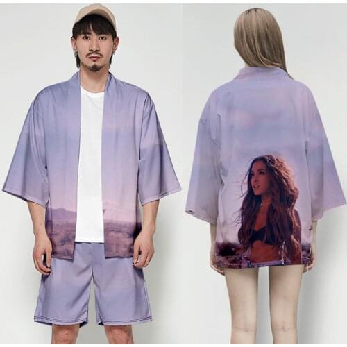 Ariana Grande Japanese Style Men Kimono Traditional Clothing Cardigan Pants Suit Japan Hip Hop Streetwear Asian Clothes Collar