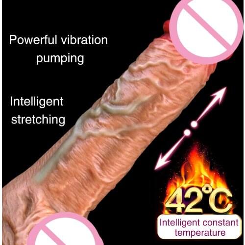 Automatic Telescopic Heating Realistic Dildo Vibrator Sex Toys for Adult Gay Cock Vibrating Penis Anal Stimulator Vagina Massage