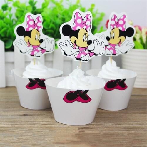 Minnie Mouse Cake Dessert Inserted Card Toppers Cupcake Picks Cake Side Birthday Party Paper Decor Supplies 24pcs /set