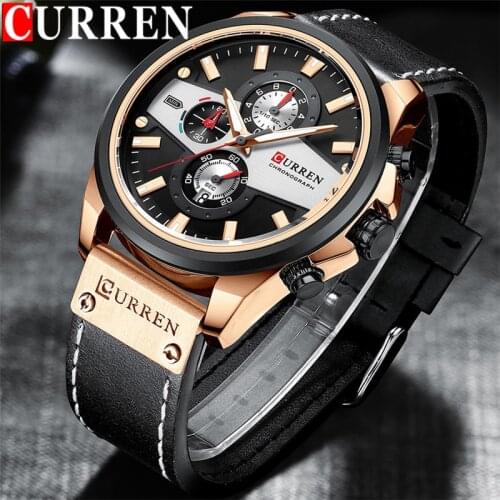 CURREN Man WristWatch Chronograph Calendar Sport Men Watch Military Army Top Brand Luxury Black Genuine Leather Male Clock 8394