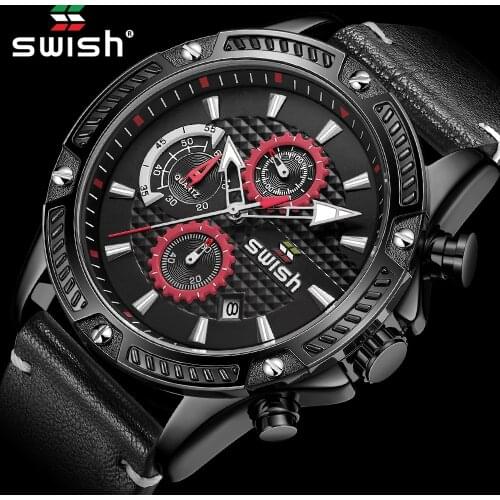 Fashion Sports Watches Men Top Brand Luxury Leather Strap Chronograph Quartz Wristwatch Waterproof Military Clock Man Relogio