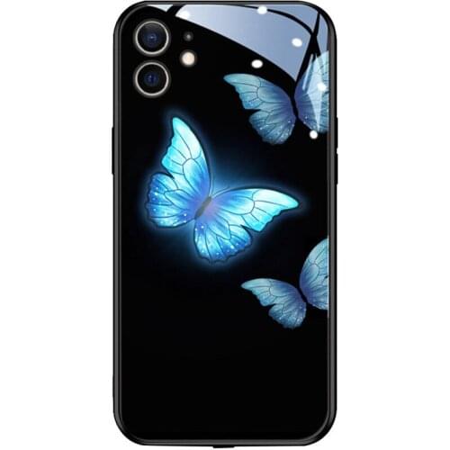Ins butterfly Phone Case for iPhone 12 mini 11 Pro X XS MAX XR 7 8 Plus Glow Glass LED Cover For girl