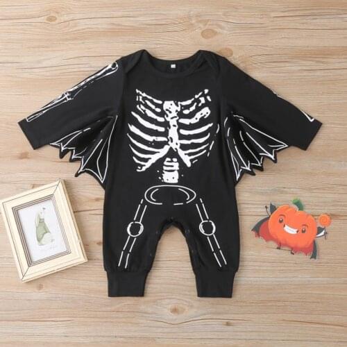 Halloween Baby Boys Jumpsuit Baby Autumn Creative Bone Printing Batwing Long Sleeve Round Collar Romper Halloween Costume