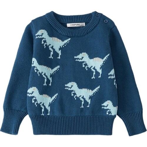 Baby Boys Knitted Sweater Cartoon Dinosaur Childrens Tops Clothes New Kids Long Sleeve Pullover Sweaters Baby Girls Sweaters