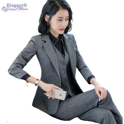 Elegant Formal Suit Women Pant Suits Office Lady Business Work Blazer Set Womens Notched Jacket Pants 2 Piece Coat Trouser 2019