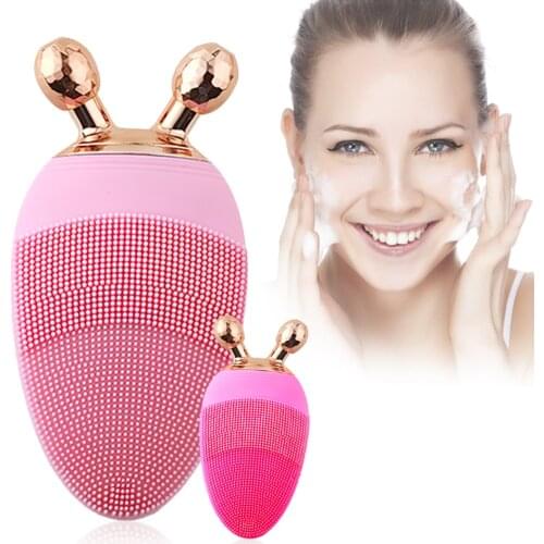 2 in 1 Mini Electric Facial Cleansing Brushes Ball Roller Massager Rechargeable Silicone Sonic Exfoliating Facial Pores Cleanser