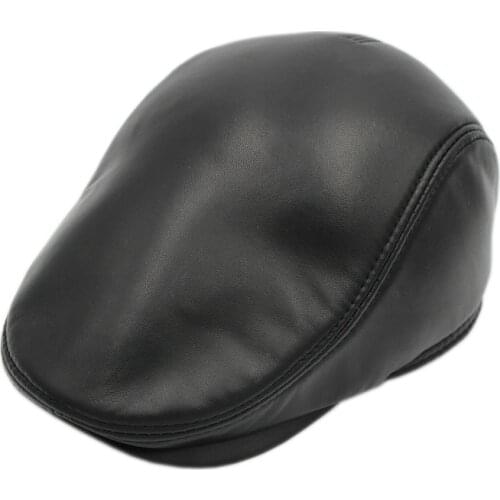 Fashion European Style Genuine Leather Caps Beret Man Casual Sheepskin leather Black/Brown Fitted Duckbill Hats Male Boina
