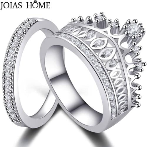 JoiasHome Luxury Rings For Women Silver 925 2pcs/lot Crown Shape Zircon Women Fine Jewelry Wedding Party Wholesale Gift