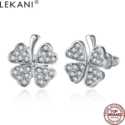 LEKANI Four Clover Stud Earrings For Women Luck Inlay Czech Crystal Unique Design Fit Festival Birthday Fashion Jewelry Gifts