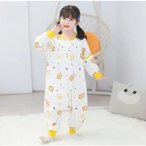 Cute Cartoon Pattern Split-leg Sleeping Bag Removable Sleeves Siamese Pajamas Boys Girls Universal Thin Homewear 0-7 Years Baby