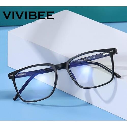 VIVIBEE 2021 Square Blue light Blocking Glasses Men TR90 Light Frame Anti Blue Ray Eyeglasses Women Classic Computer Eyewear