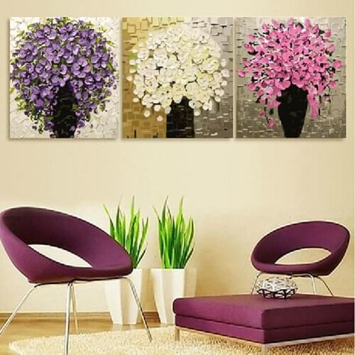 Three-picture Combination painting by numbers vintage home decor wall art pictures oil painting on canvas flower paintings H458