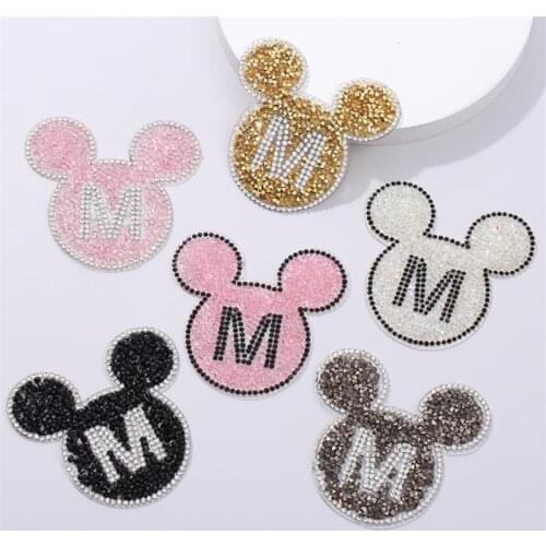 Disney Mickey Minnie mouse Crystal Rhinestone patches for Clothing Iron on Appliques Badge Fabric Sticker Apparel Accessories