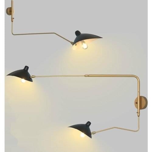 Nordic DaWn Wall Lights Spider Serge Mouille Golden Rotary Long Pole Wall Lamp Bedroom Wall Sconce Creative Living Room Fixtures