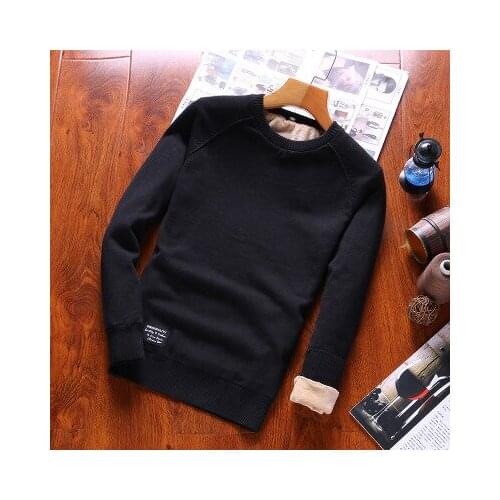 2021 New Korean Mens Sweater Mens Autumn Sweater Winter Plus Velvet Round Neck Bottoming Shirt Sweater