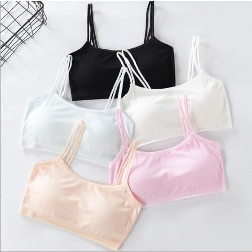 New Double shoulder strap Top Solid color Girls Underwear Bra vest Gathered beauty back bottoming shirt dance massage Chest Pad