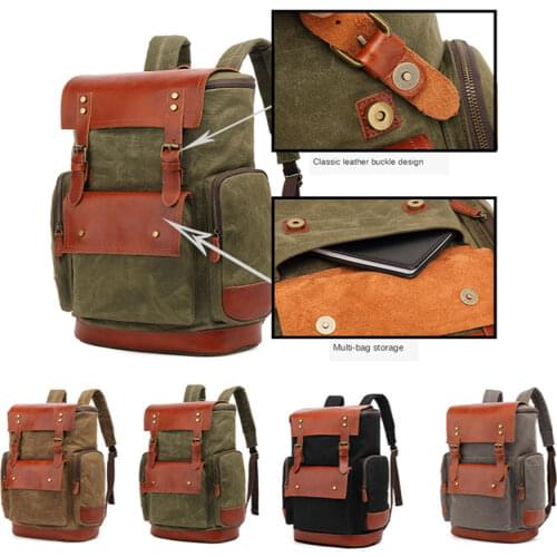 New Multifunction Fashion Men Backpack Vintage Canvas Backpack Leather School Bag Neutral Portable Wearproof Travel Bag