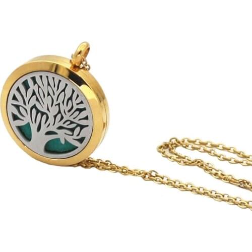 Tree of Life Jewelry Contrast Rose Gold Color Titanium Steel Essential Oil 3cm Pendant Necklace