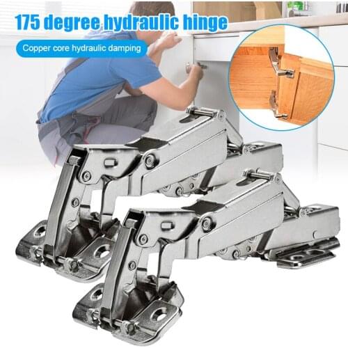 2pcs 175 Degree Hinges Frameless Cabinet Doors Closet Hinge Concealed Hydraulically Adjustable Mounting Hinges With Screw