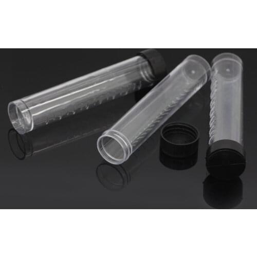 25Pcs Plastic Clear Cylinder Storage Boxes Beads Display Container Powder Liquid Carrying Case Black Cap 10.6x2.4cm