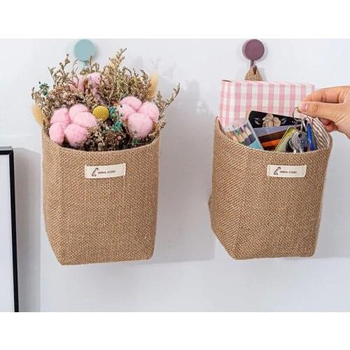 Simple cotton and linen storage bag wall-mounted door hanging pocket cloth art storage finishing bag dormitory wall hanging wall