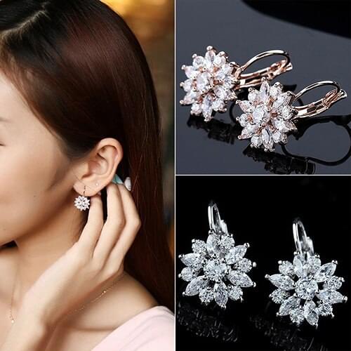 Womens Luxury Zircon Stone Flower Pattern Ear Jewelry Gift