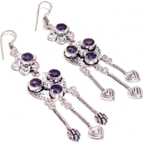 Amethyst Silver Overlay on Copper Earrings , Hand made Women Jewelry Gift