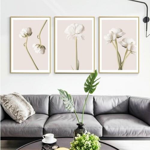 Modern White Flower Canvas Paintings Minimalism Wall Art Nordic Style Posters and Prints Pictures for Living Room Home Decor