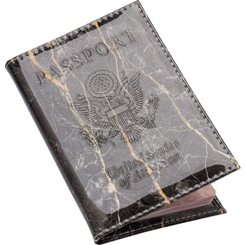 Black USA marble Double-headed eagle pu leather unisex card holder bag travel ID credit ticket passport soft folder cover