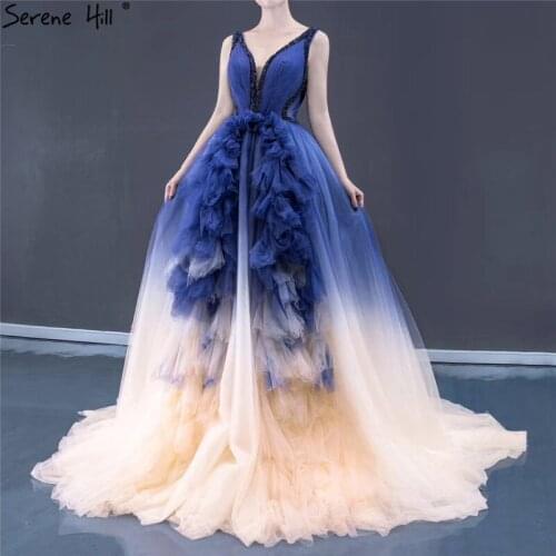 Navy Blue V-Neck Pleat Beading Wedding dress 2020 A-Line Sexy Photography High-end Formal Dress Serene Hill HM66990