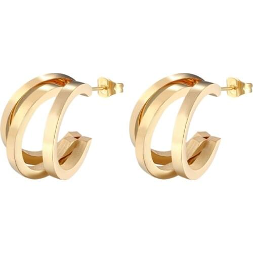 Unique Design Three Half Circle Stud Earring For Women Stainless Steel Gold Color Earring Jewelry Gift