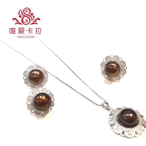 WEICOLOR Nice Flower Jewelry Set With Shiny Crystal And Natural Freshwater Pearls (Ring Adustable)